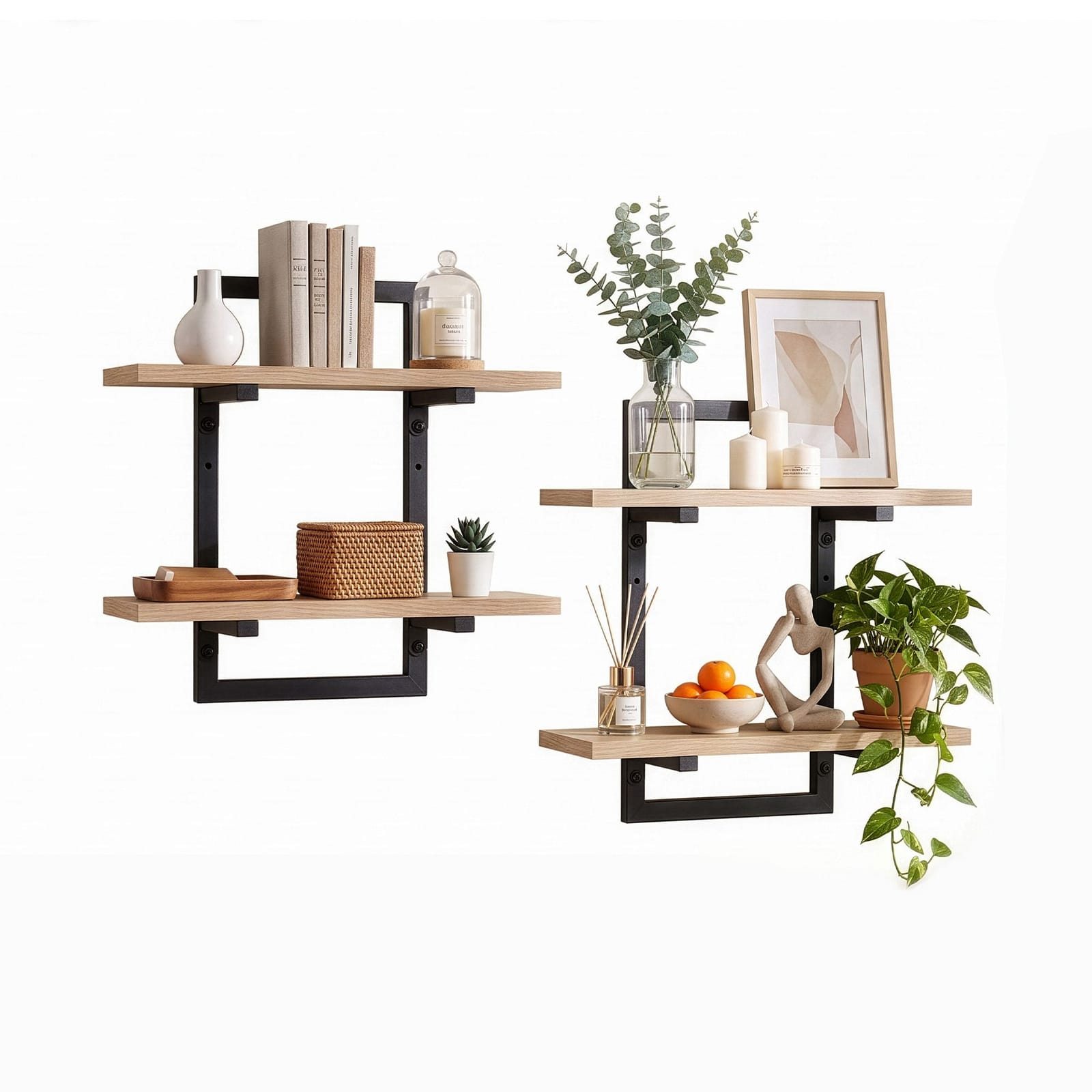 Floating Shelf 2-Tier Wood 36.5x13.5x40cm