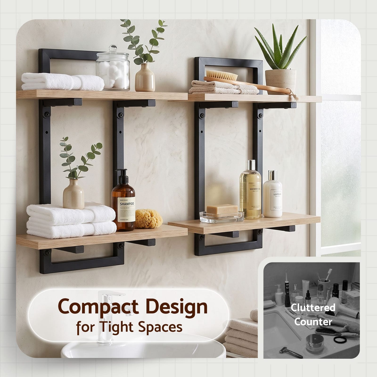 Floating Shelf 2-Tier Wood 36.5x13.5x40cm