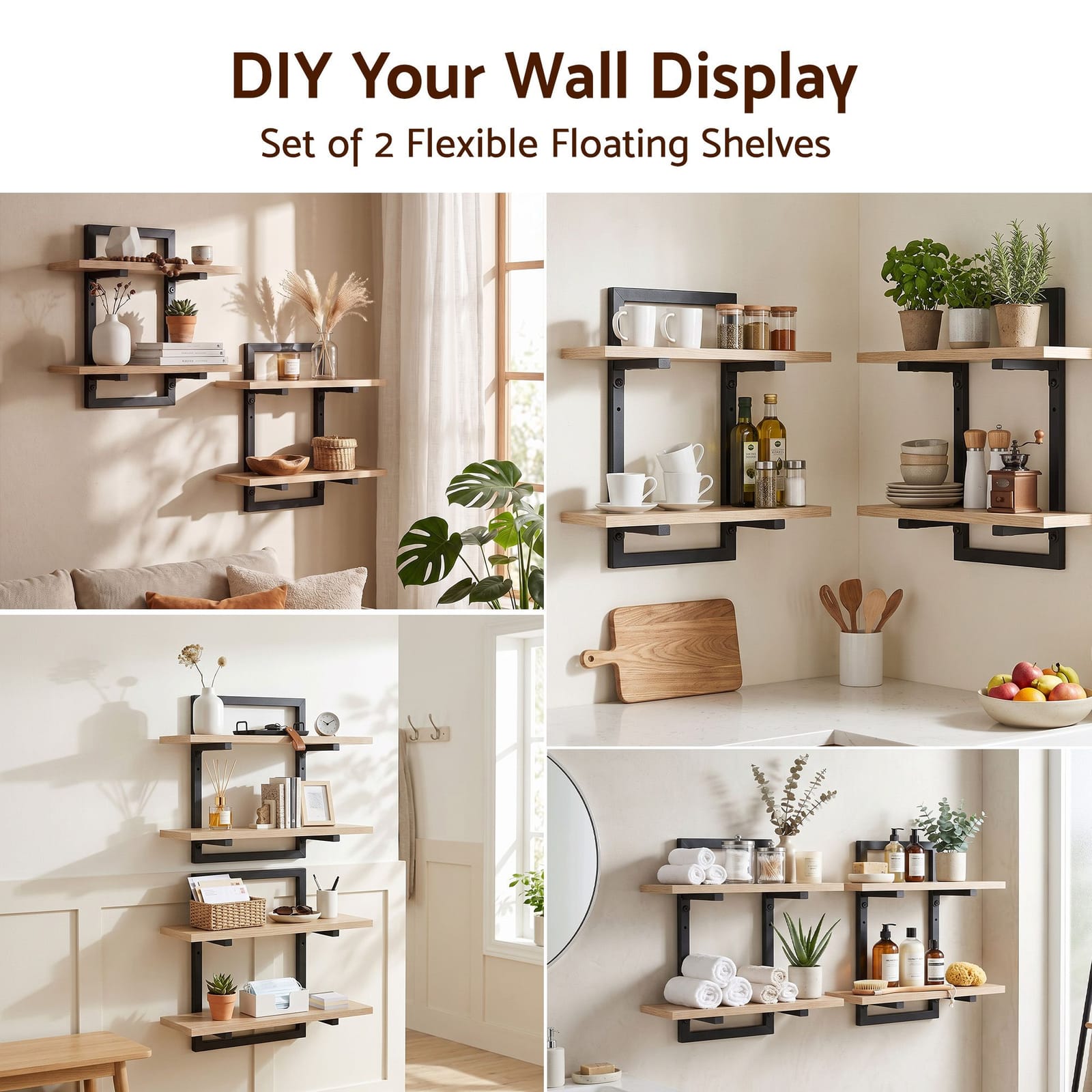 Floating Shelf 2-Tier Wood 36.5x13.5x40cm