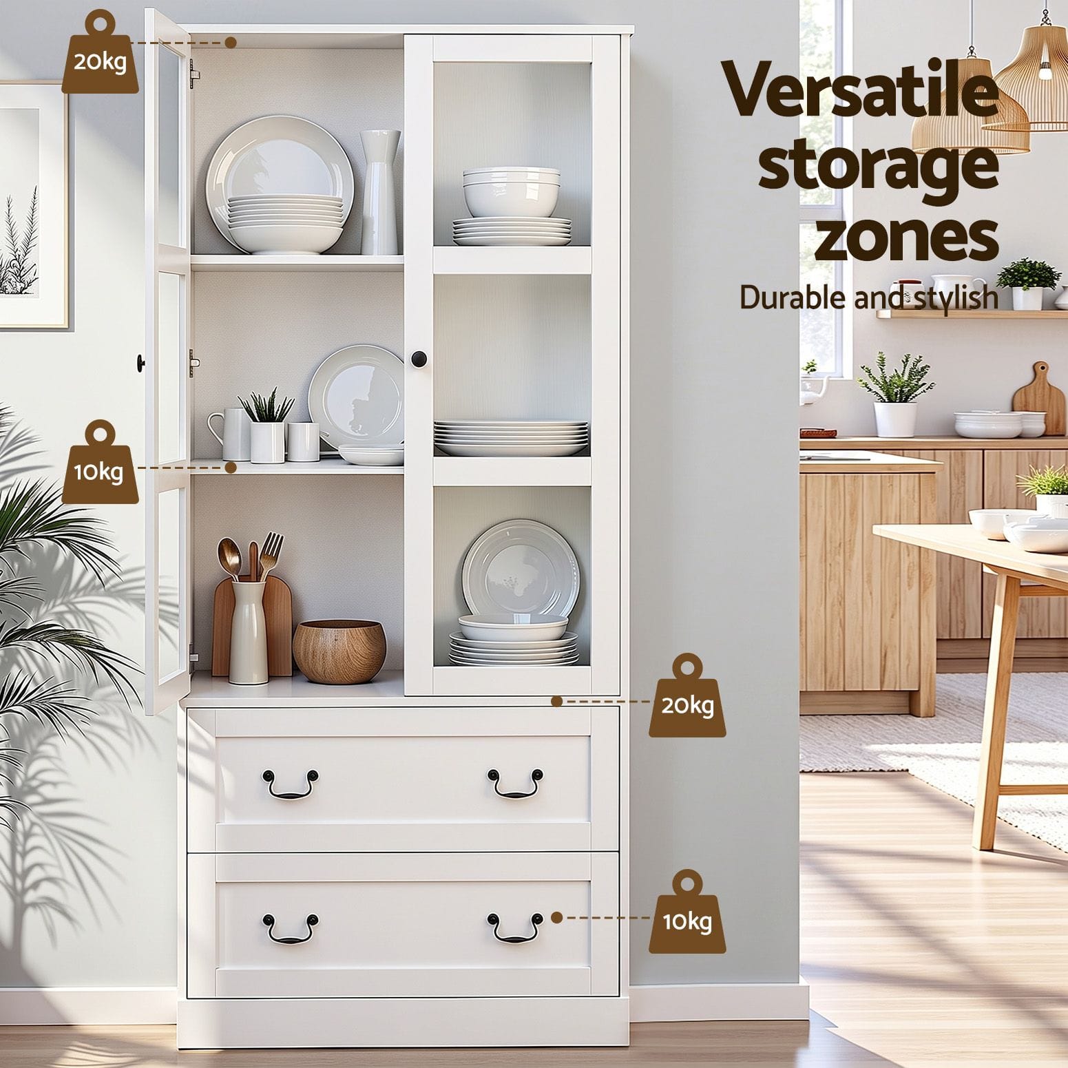 Buffet Sideboard White Hutch 80x40x180cm