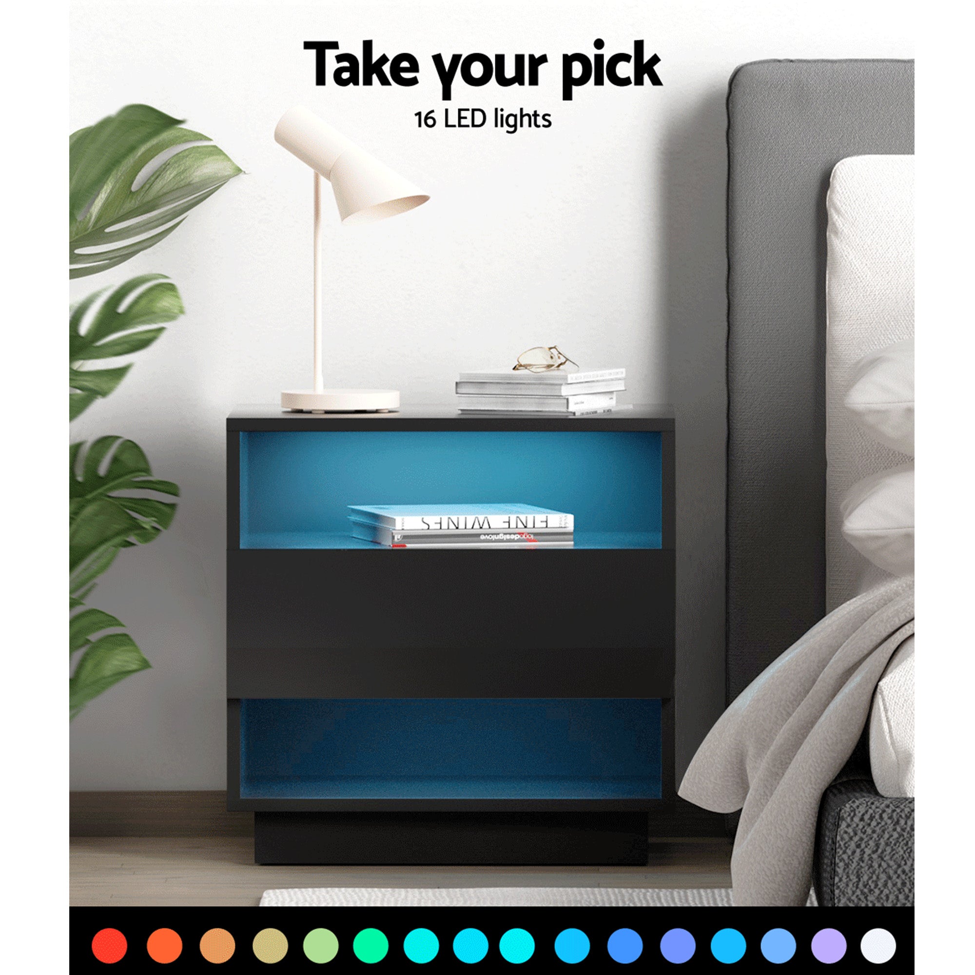 Artiss LED Bedside Tables 2 Shelves Black | Simpledeals