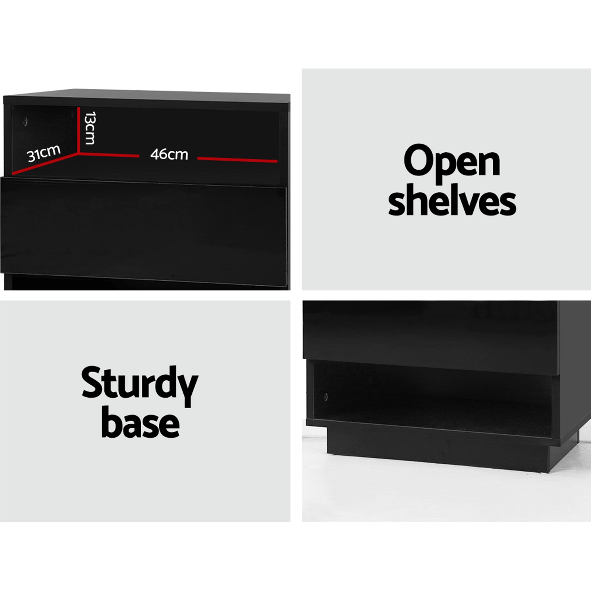 Artiss LED Bedside Tables 2 Shelves Black | Simpledeals