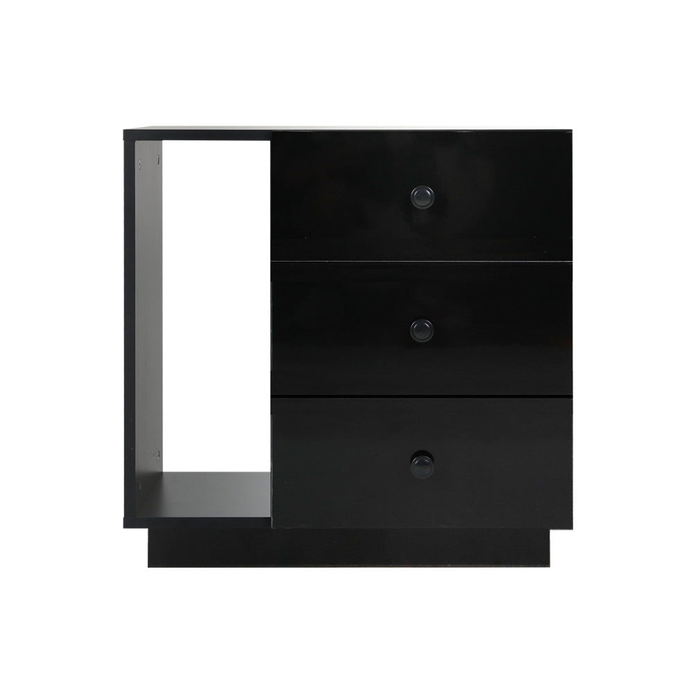 Bedside Tables Side Table Rgb Led 3 Drawers Nightstand High Gloss Black
