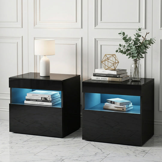 LED Bedside Tables Black 2 Pack
