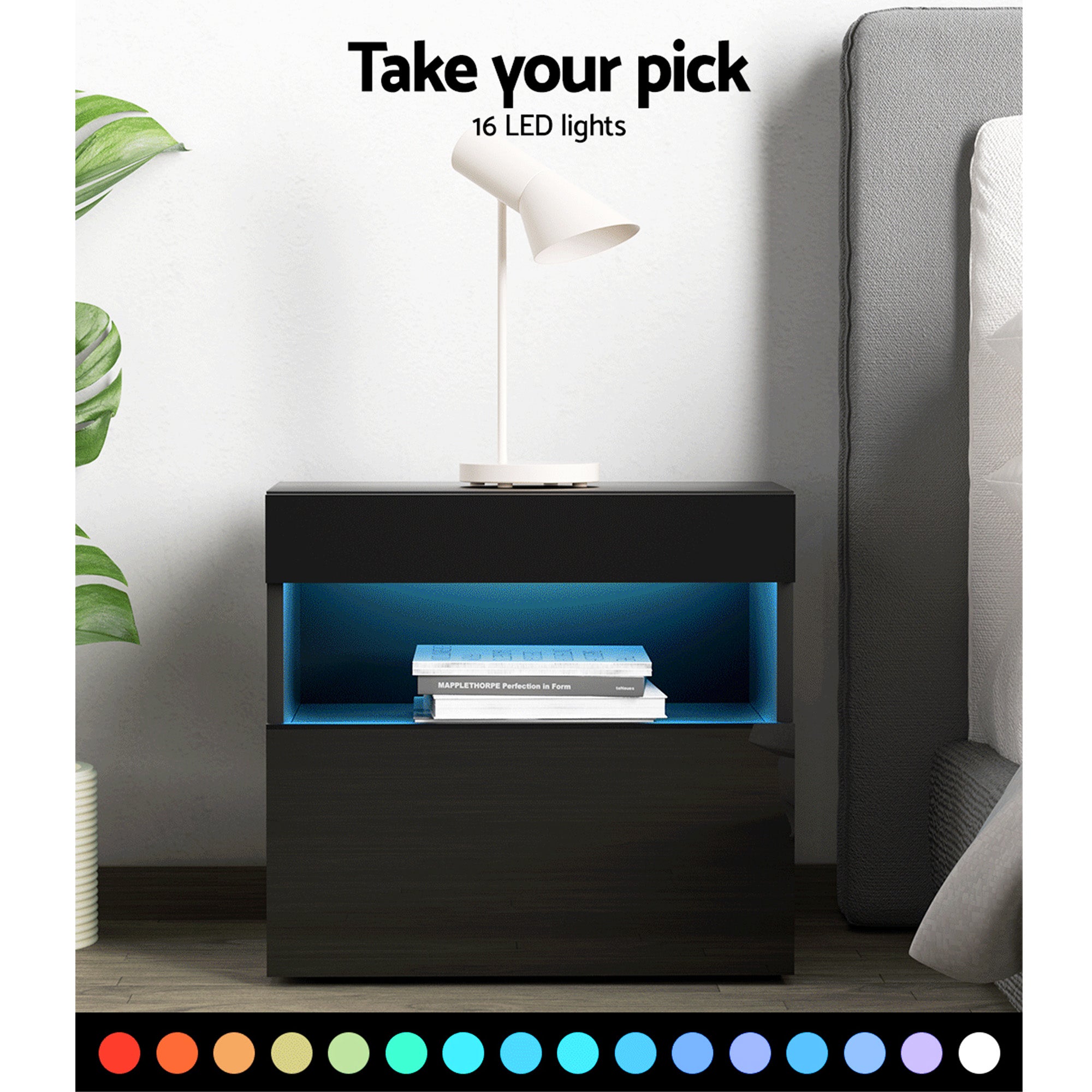Artiss LED Bedside Tables Black 2 Pack | Simpledeals