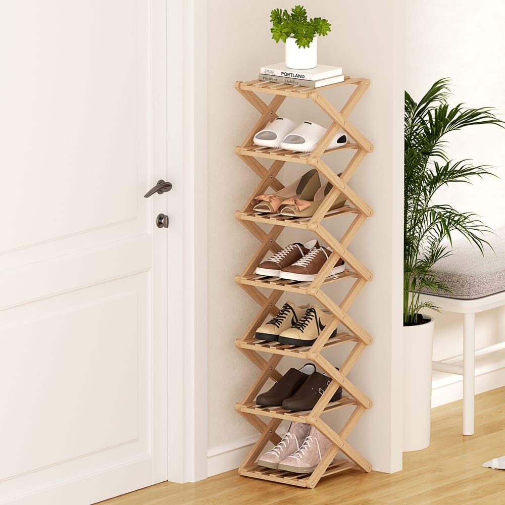 Bamboo 7 Tier Foldable Shoe Rack 26x25.5x104cm