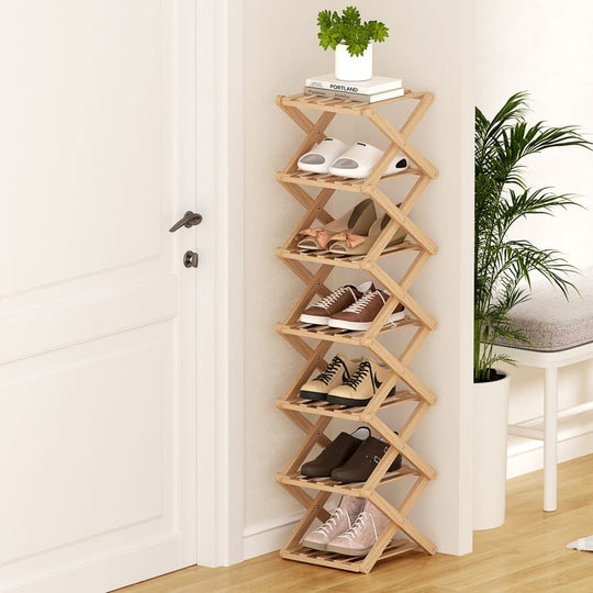 Bamboo 7 Tier Foldable Shoe Rack 26x25.5x104cm
