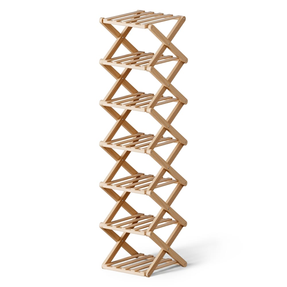 Bamboo 7 Tier Foldable Shoe Rack 26x25.5x104cm