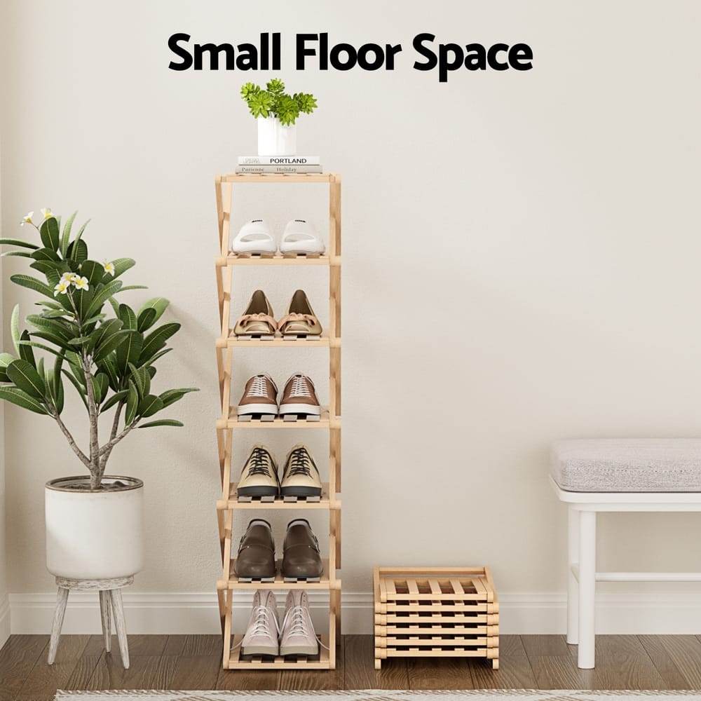 Bamboo 7 Tier Foldable Shoe Rack 26x25.5x104cm