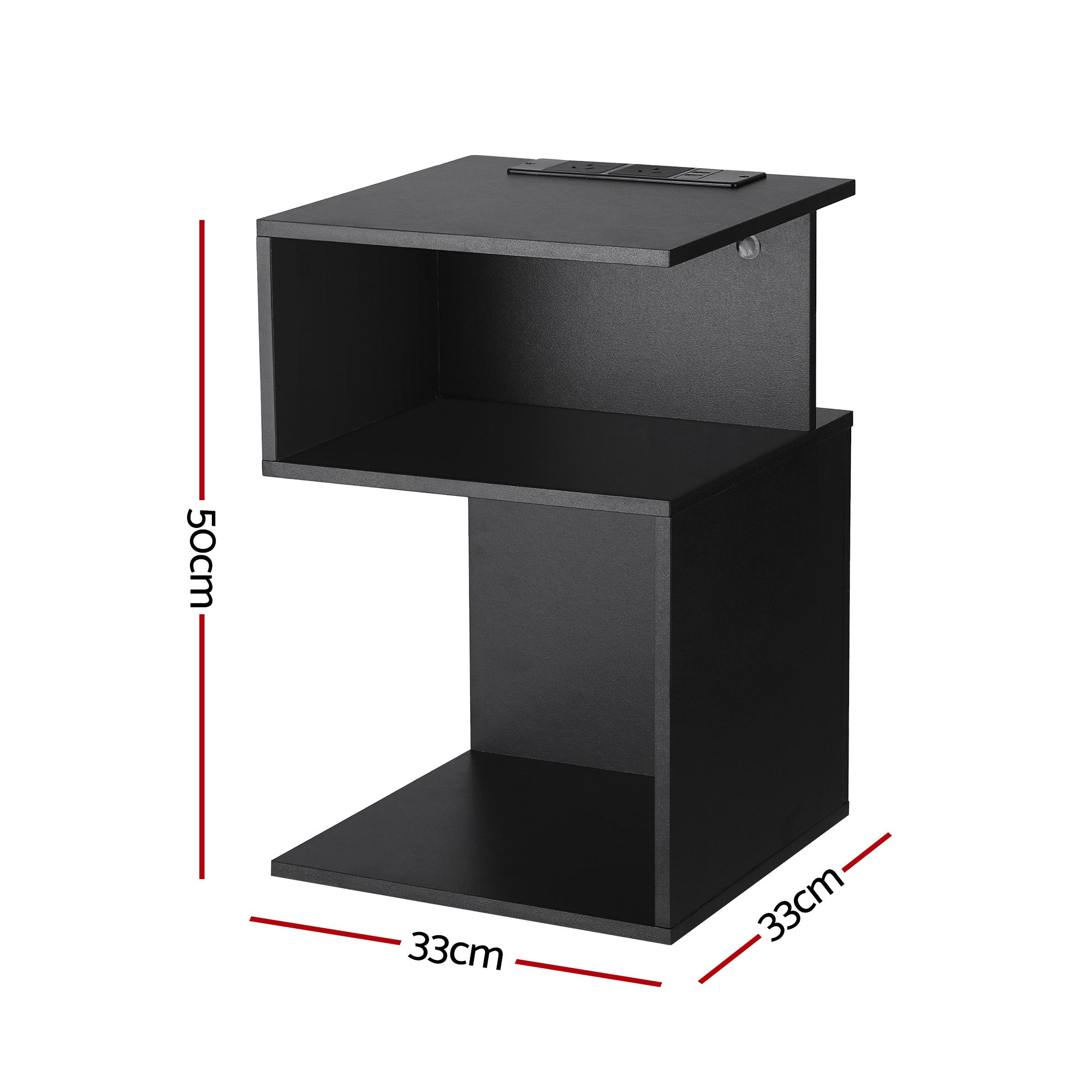 S-Shaped Bedside Table Charging Station Black | Simpledeals
