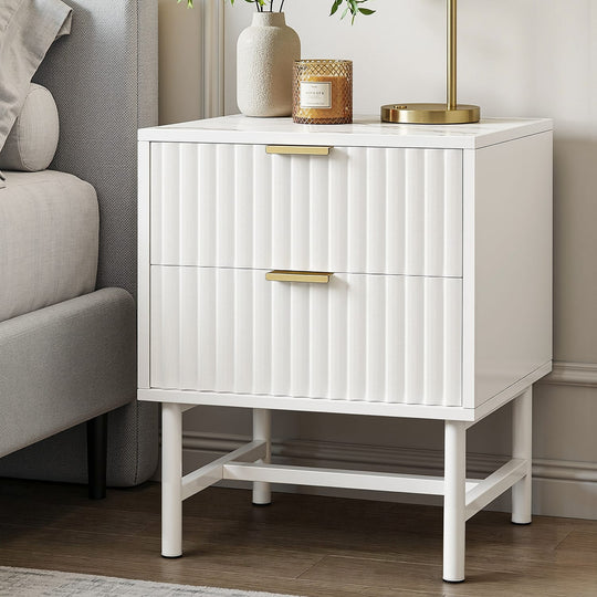 White Bedside Table 2 Drawers 43.5x39x55cm