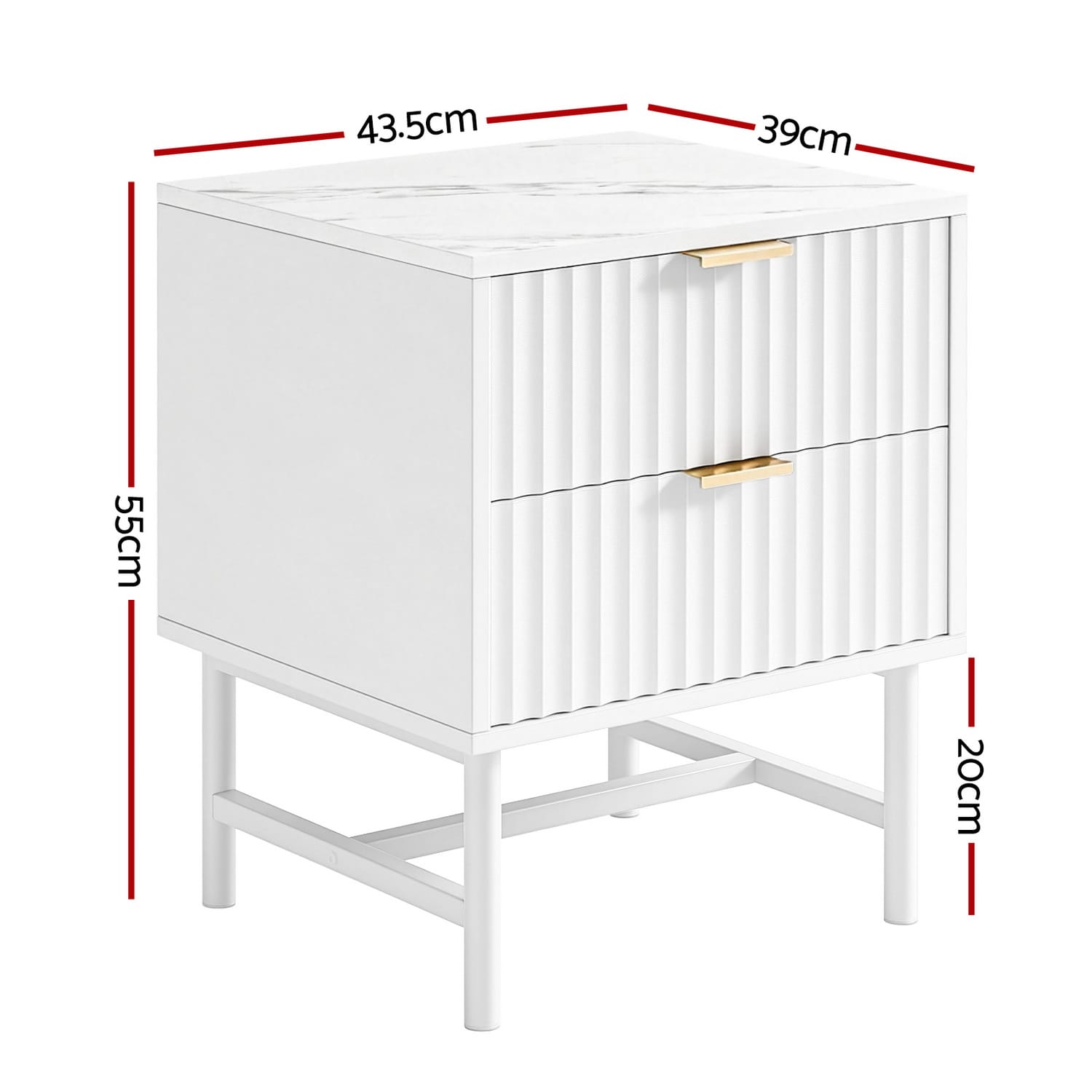 White Bedside Table 2 Drawers 43.5x39x55cm