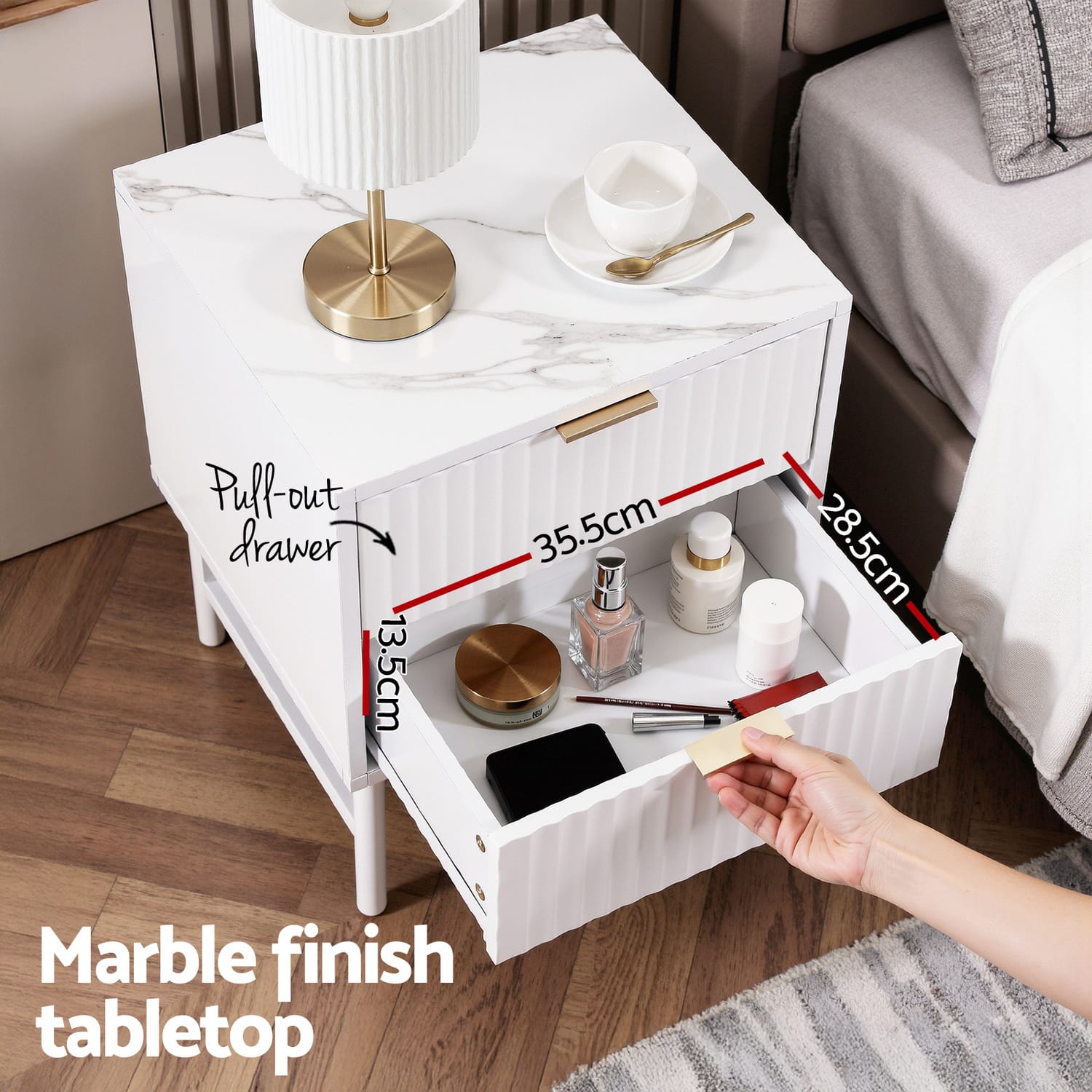 White Bedside Table 2 Drawers 43.5x39x55cm