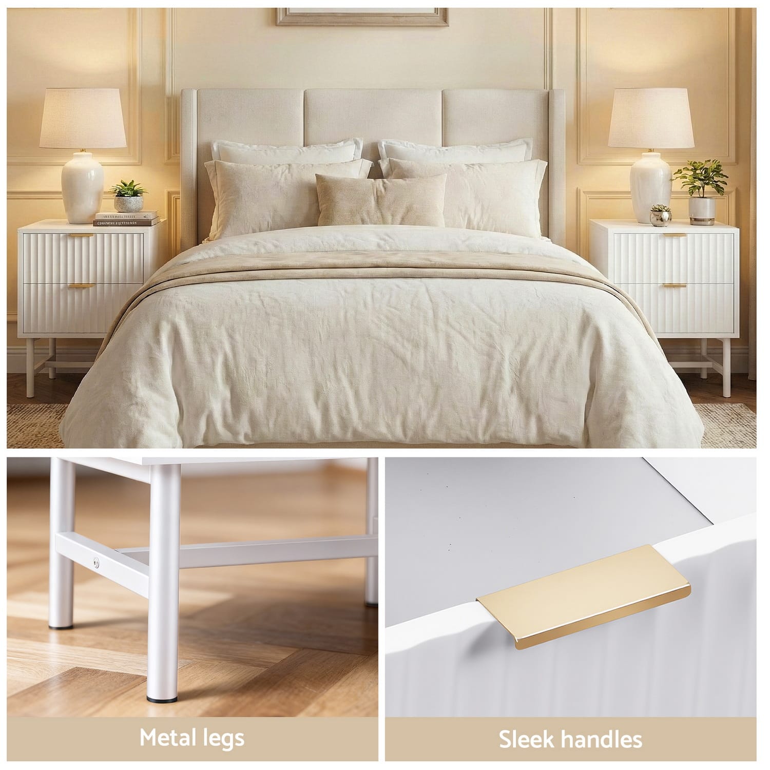White Bedside Table 2 Drawers 43.5x39x55cm