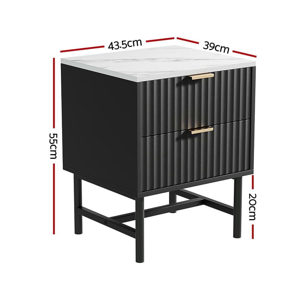 Bedside Table 2 Drawers Black 43.5x39x55cm