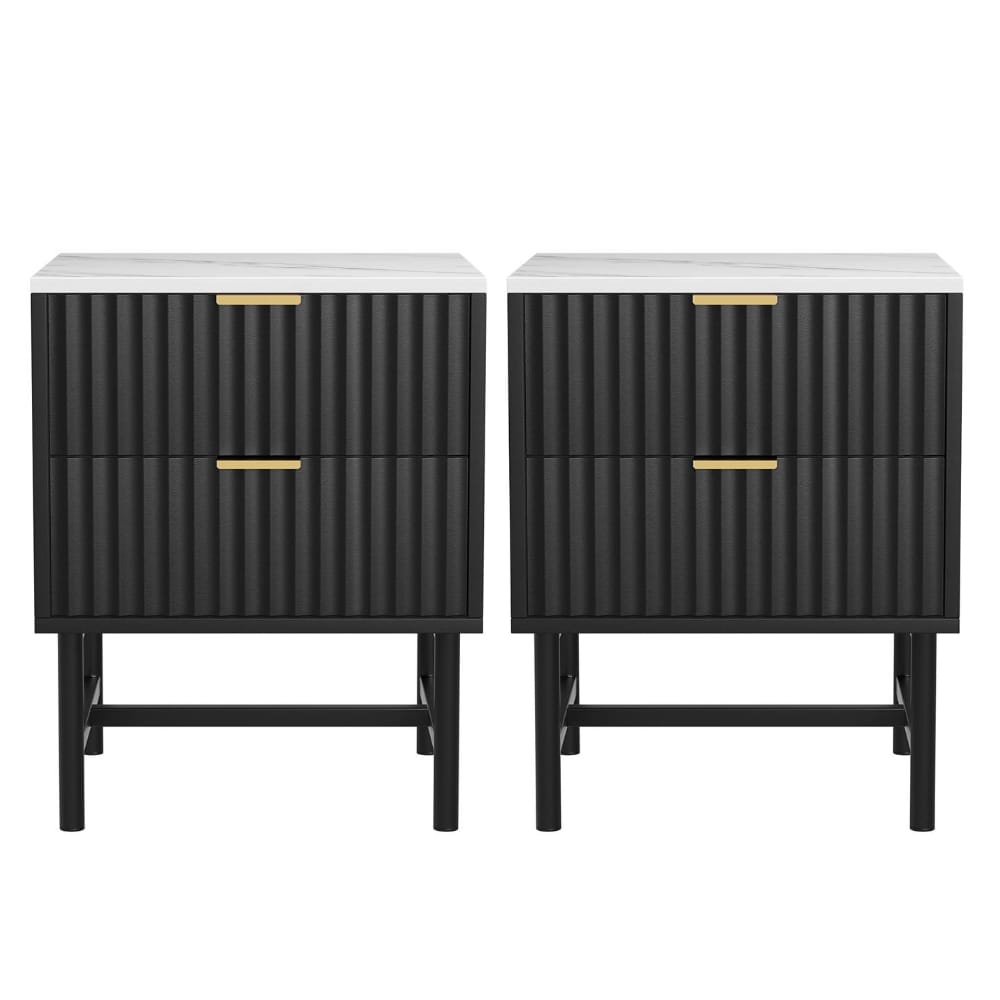 Bedside Table 2 Drawers Black 43.5x39x55cm