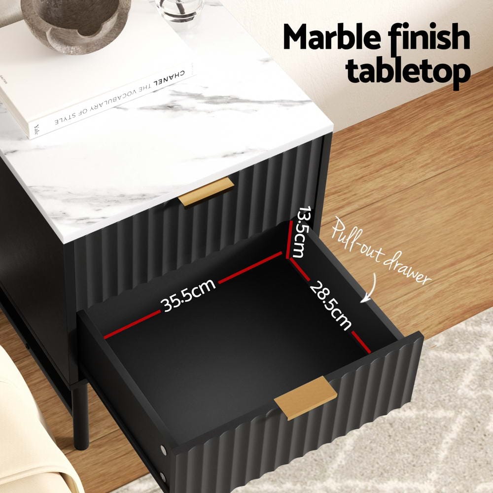 Bedside Table 2 Drawers Black 43.5x39x55cm