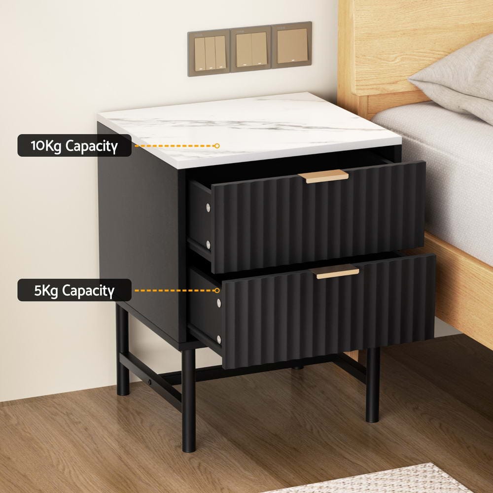 Bedside Table 2 Drawers Black 43.5x39x55cm