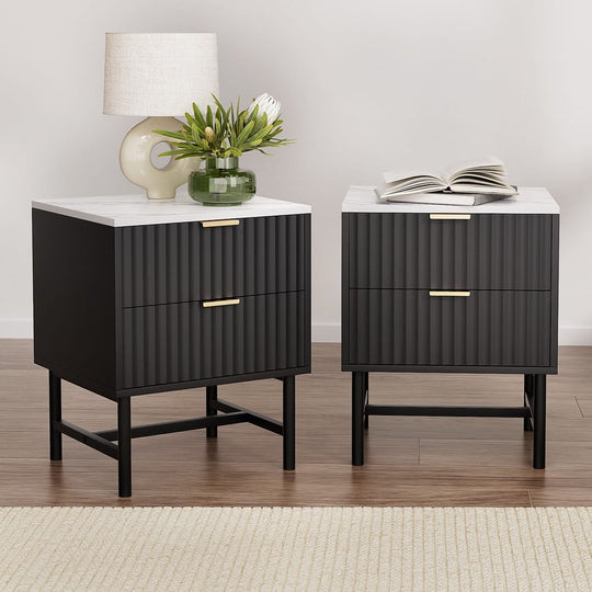 Bedside Table 2 Drawers Black 43.5x39x55cm