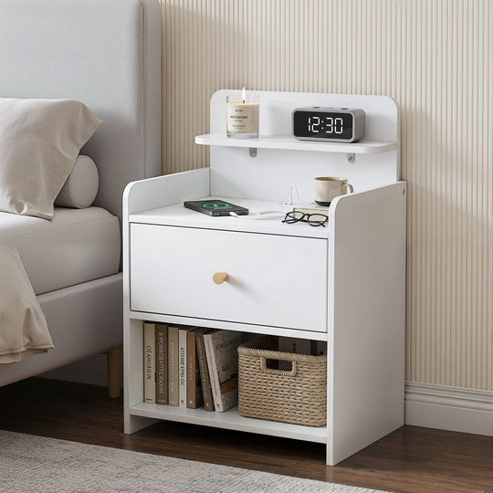 Bedside Table Charging Station Drawer White - Bedside Tables