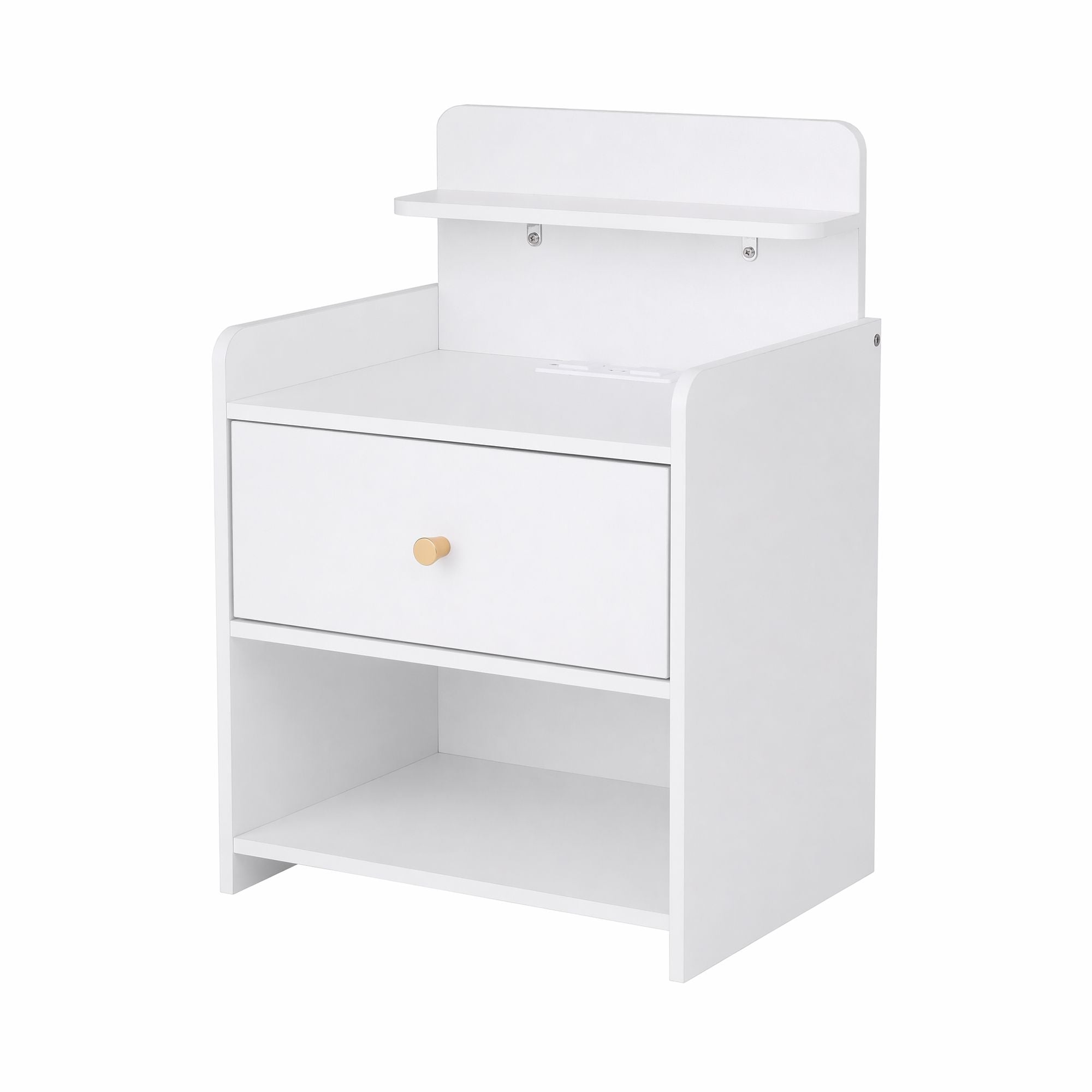 Bedside Table Charging Station Drawer White | Simpledeals