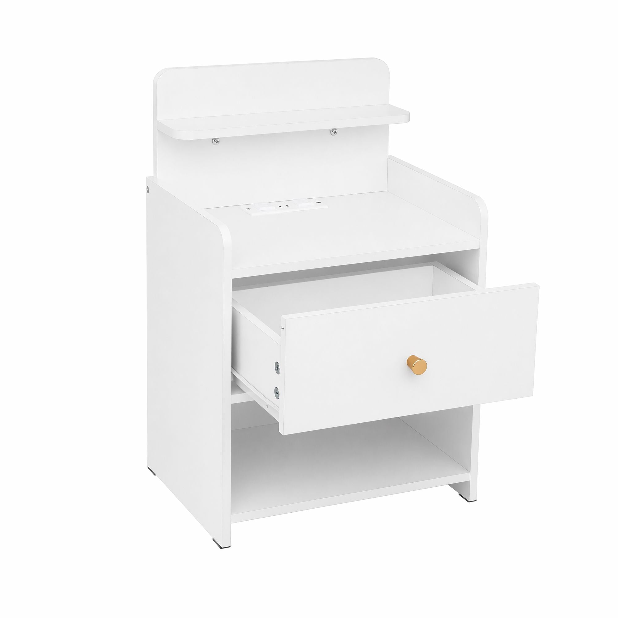 Bedside Table Charging Station Drawer White | Simpledeals