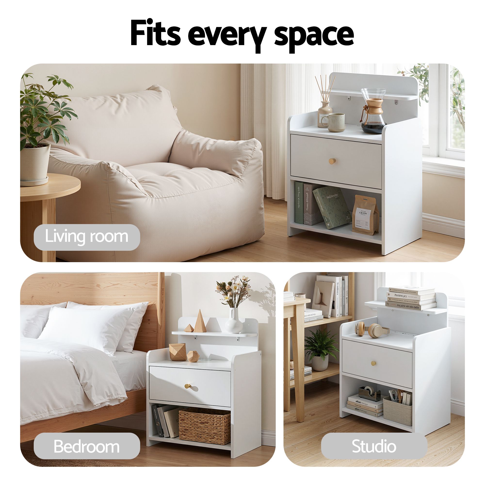 Bedside Table Charging Station Drawer White | Simpledeals