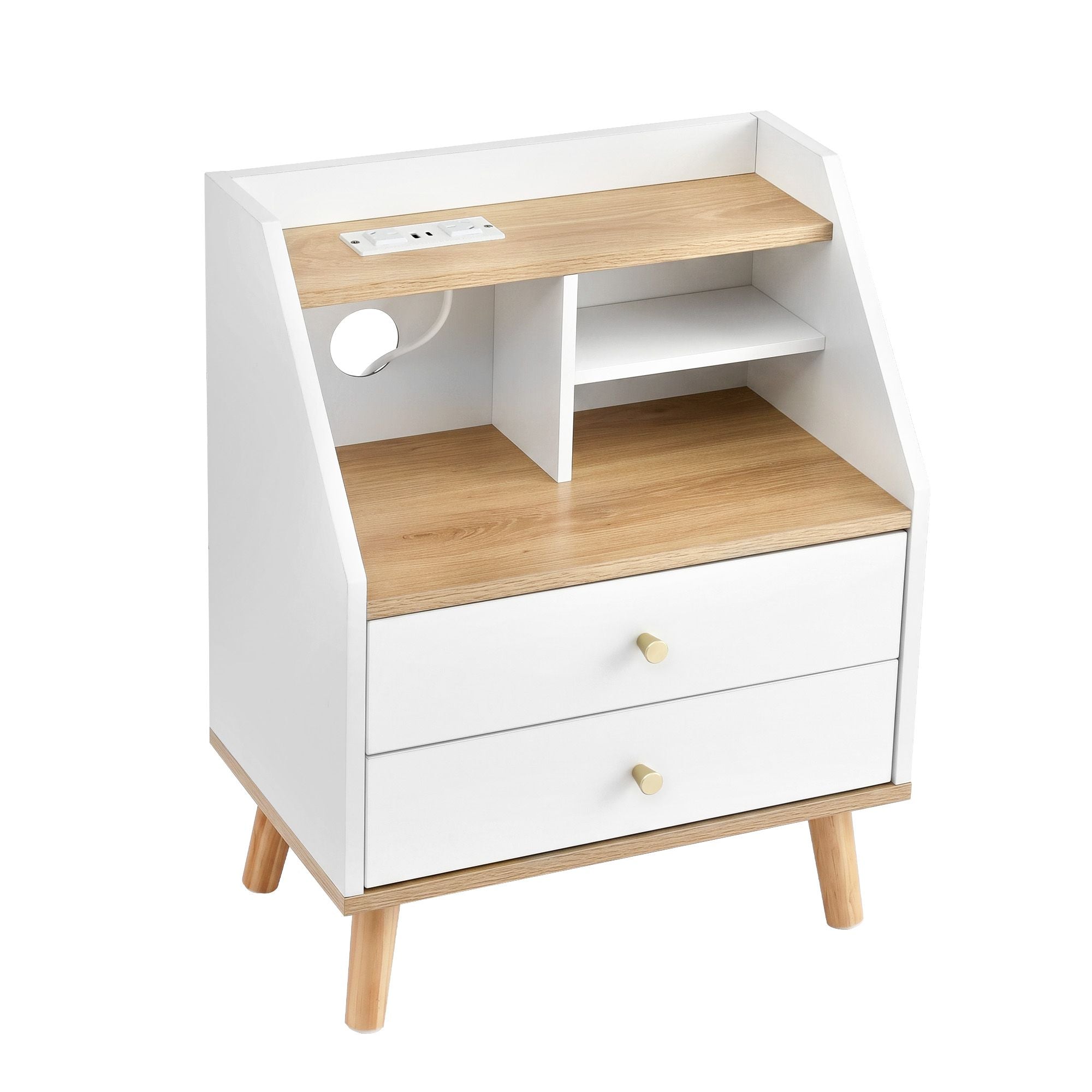 Bedside Table 2 Drawers Charging Station | Simpledeals
