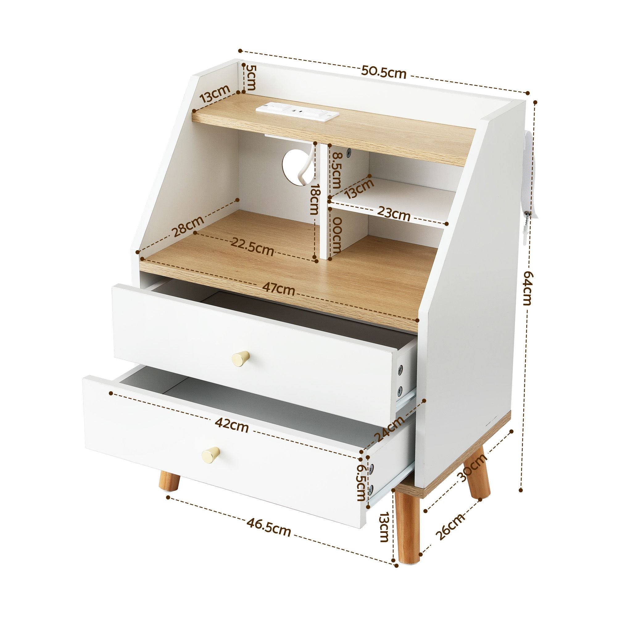 Bedside Table 2 Drawers Charging Station | Simpledeals