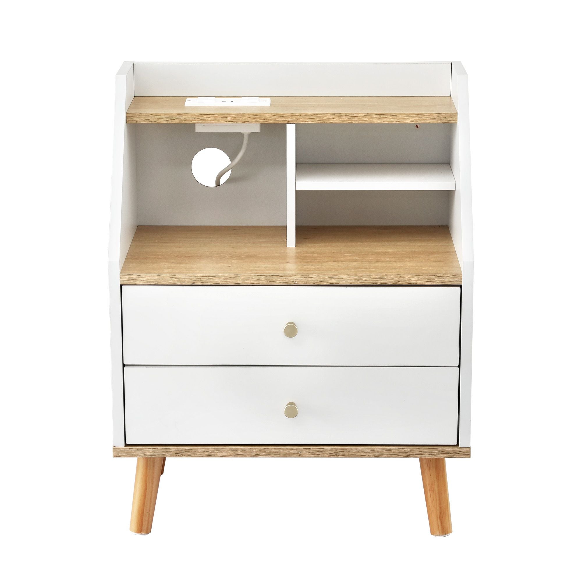 Bedside Table 2 Drawers Charging Station | Simpledeals