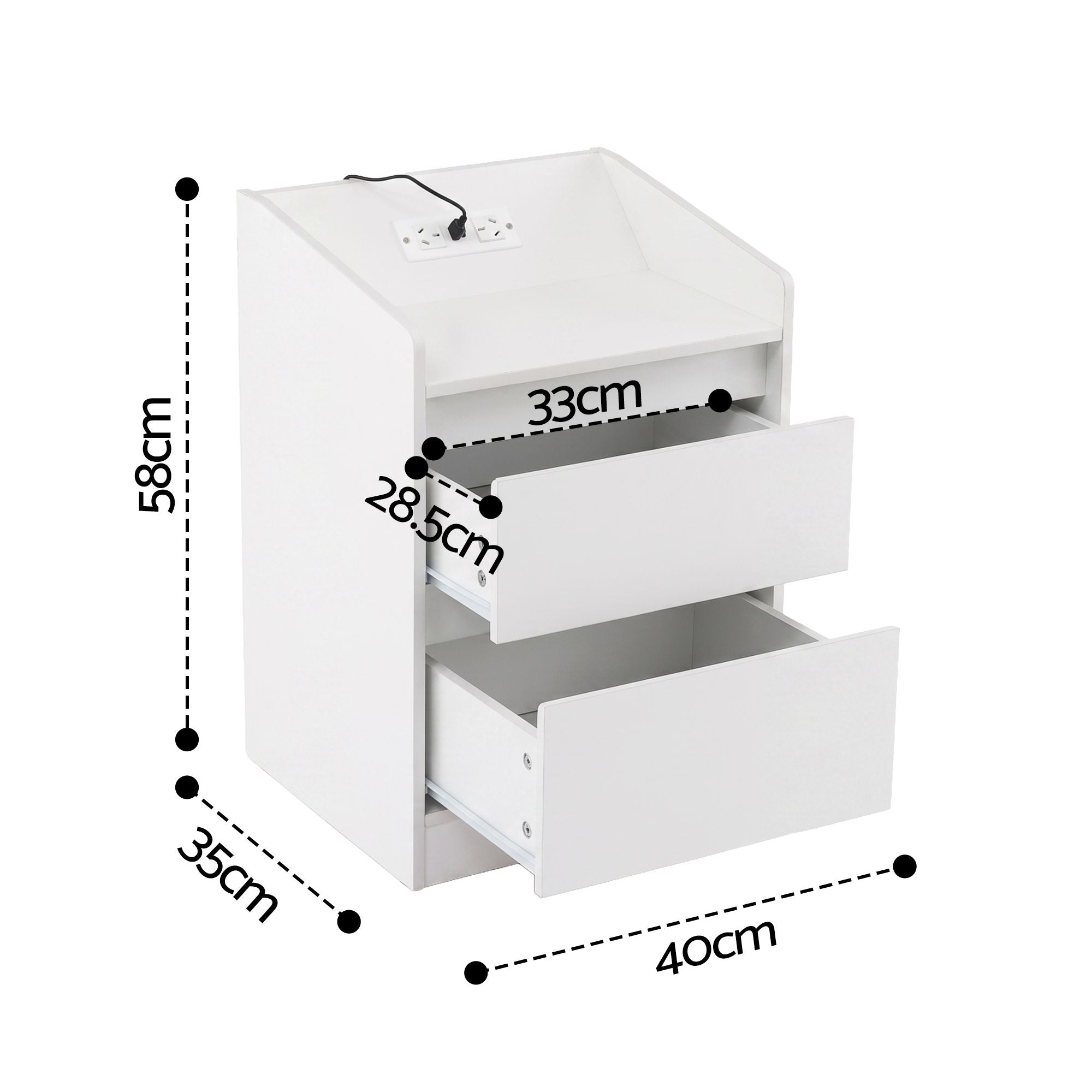 Bedside Table Charging Station 2 Drawers LED | Simpledeals