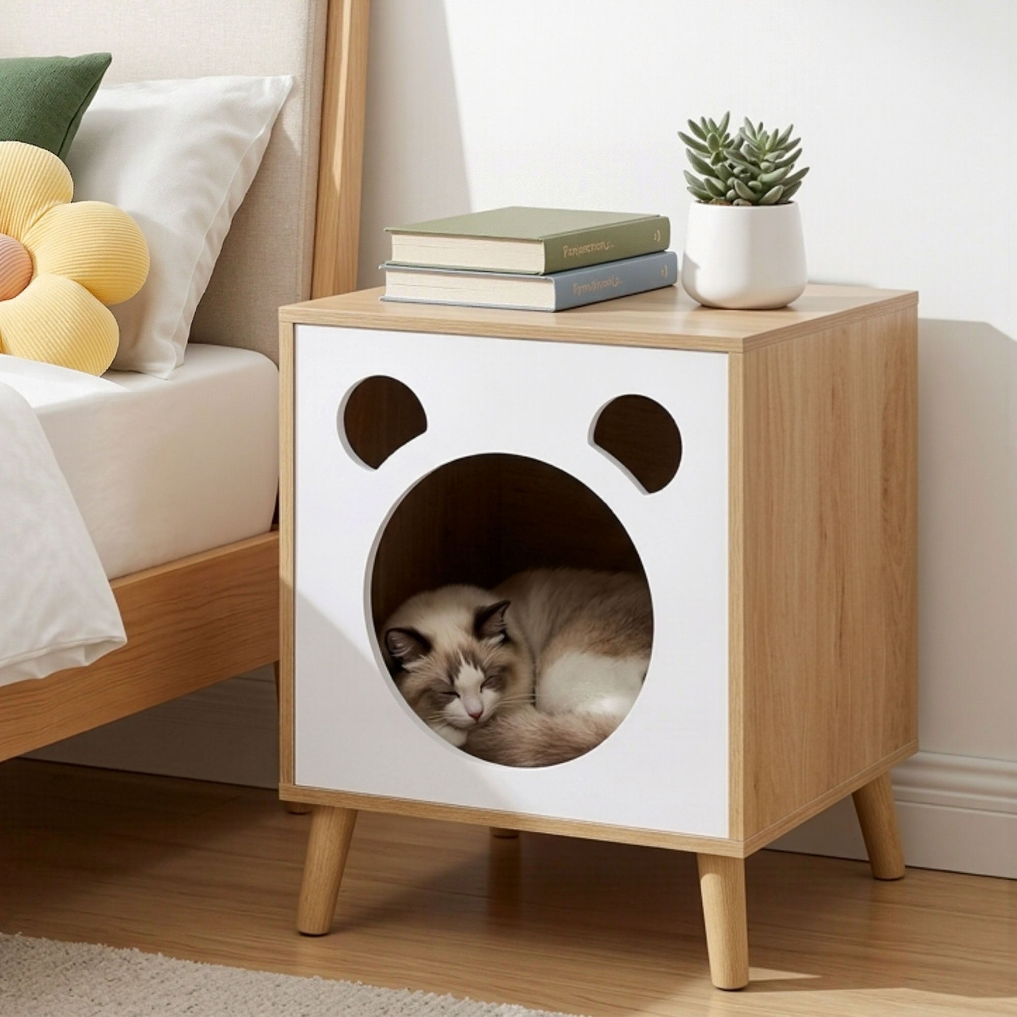 Cat Nest Bedside Table Solid Wood Legs | Simpledeals