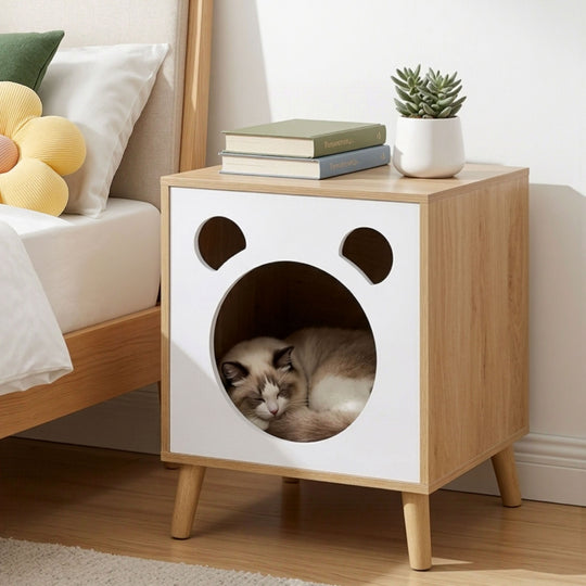 Cat Nest Bedside Table Solid Wood Legs - Bedside Tables