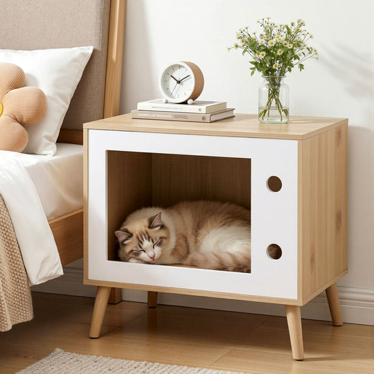 Cat Nest Bedside Table Solid Wood 60cm