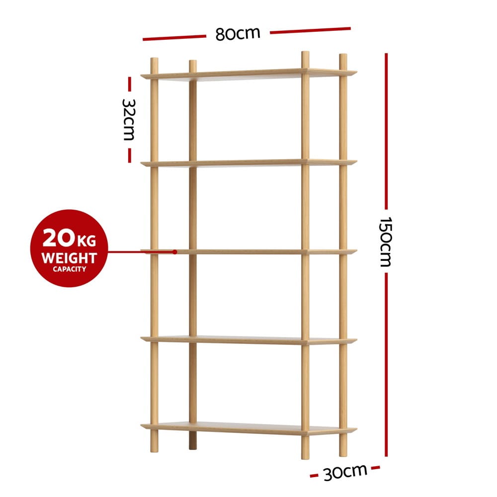 5 Tier Bookcase Shelf Unit 80x30x150cm