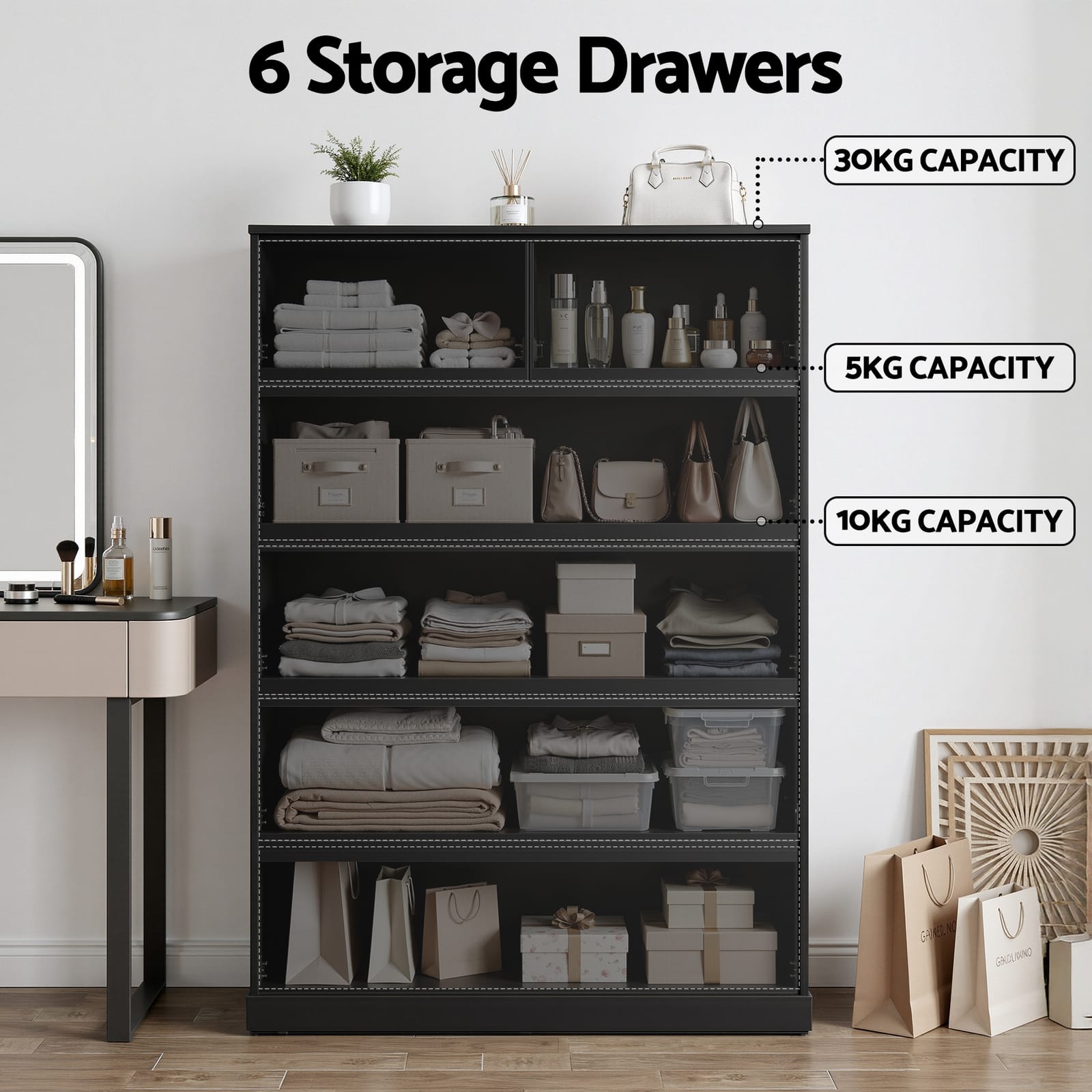 Tall Chest Of Drawers Black 80x40x121cm