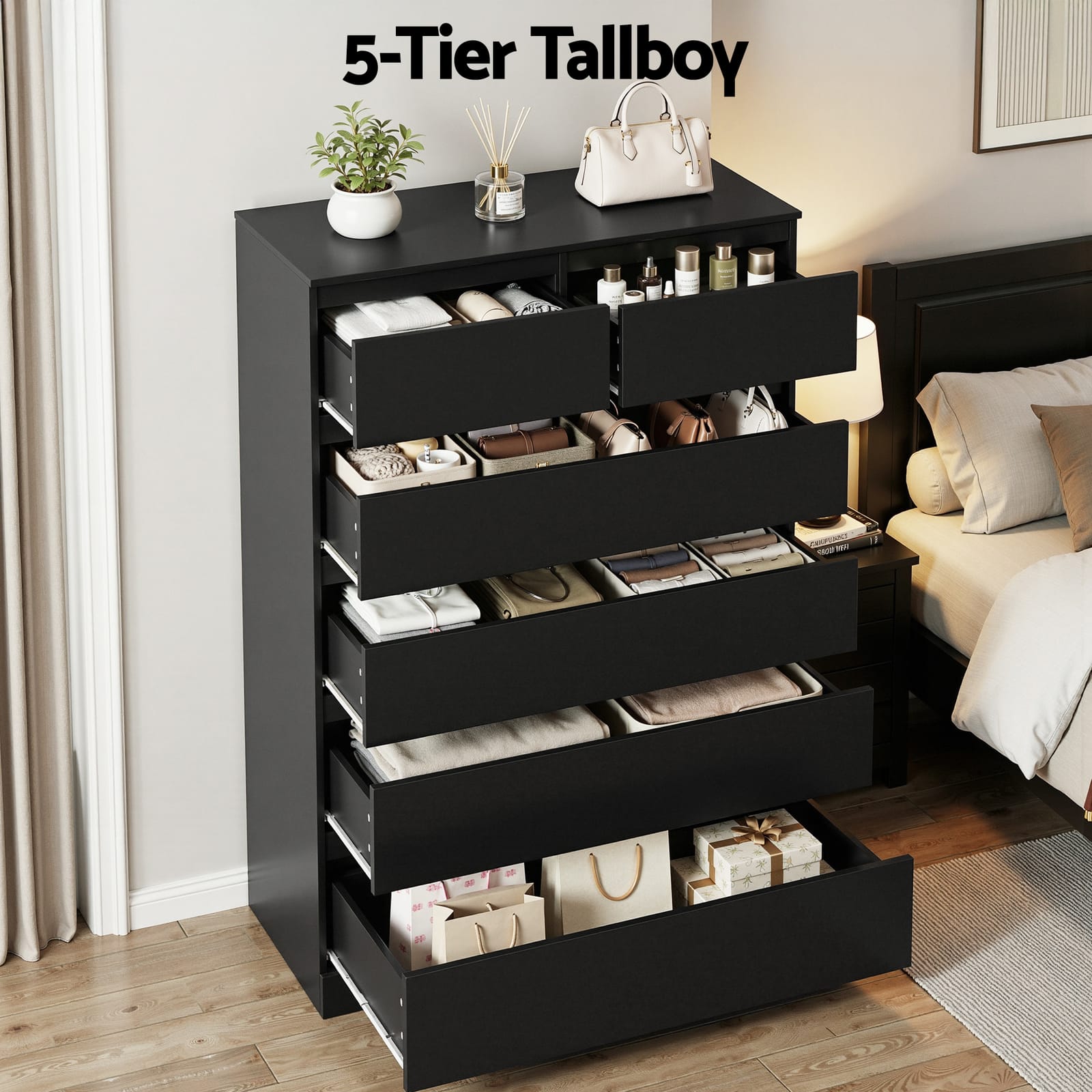Tall Chest Of Drawers Black 80x40x121cm