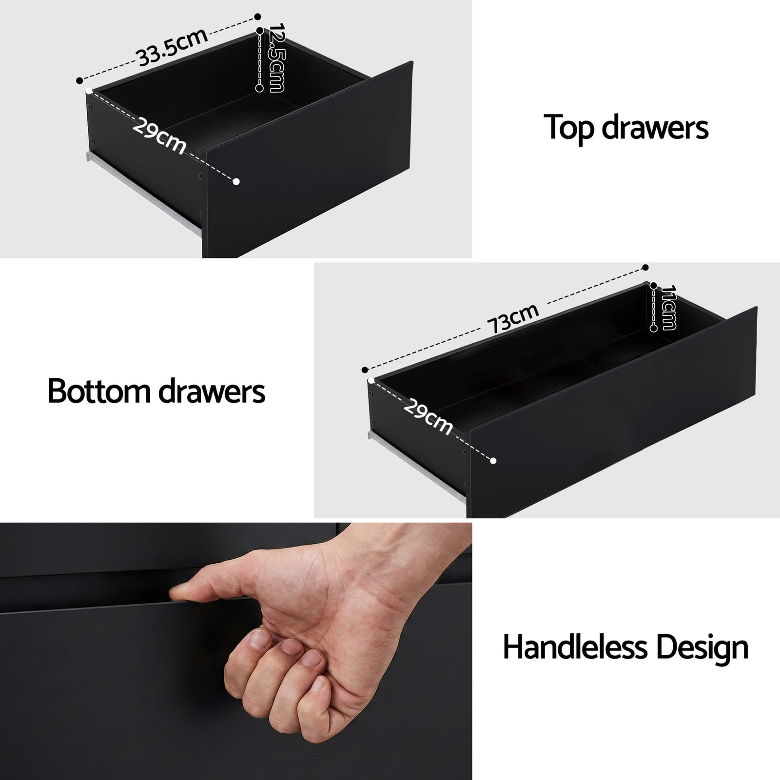 Tall Chest Of Drawers Black 80x40x121cm