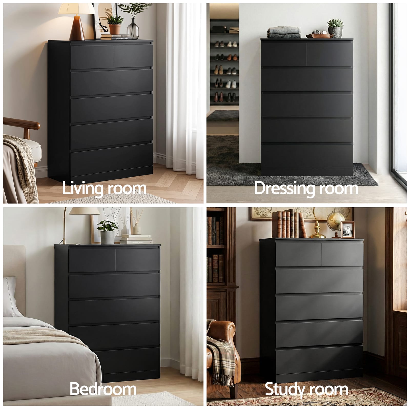 Tall Chest Of Drawers Black 80x40x121cm