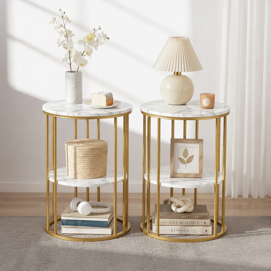 Round Marble Side Table Set 40x54cm