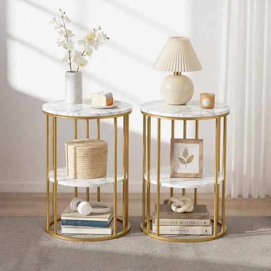Round Marble Side Table Set 40x54cm