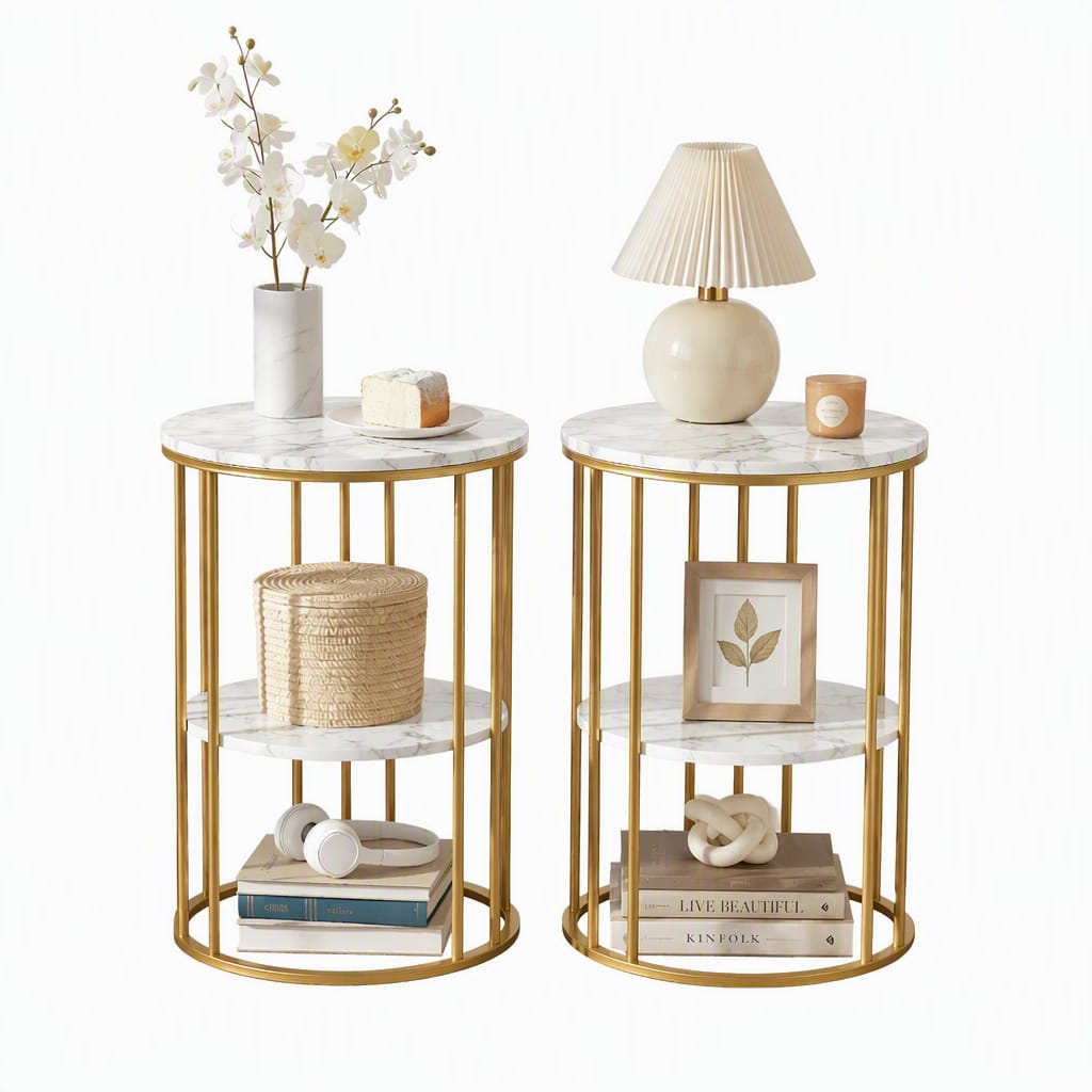Round Marble Side Table Set 40x54cm