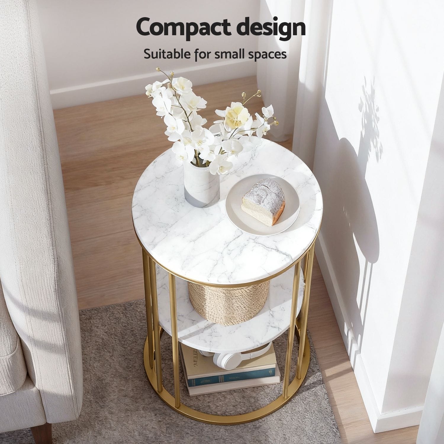 Round Marble Side Table Set 40x54cm