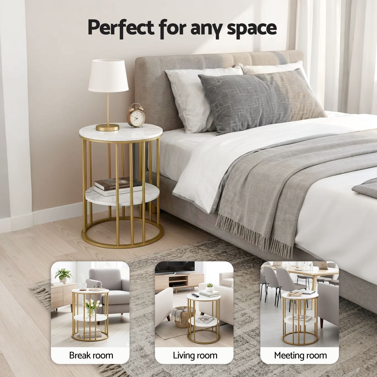 Round Marble Side Table Set 40x54cm
