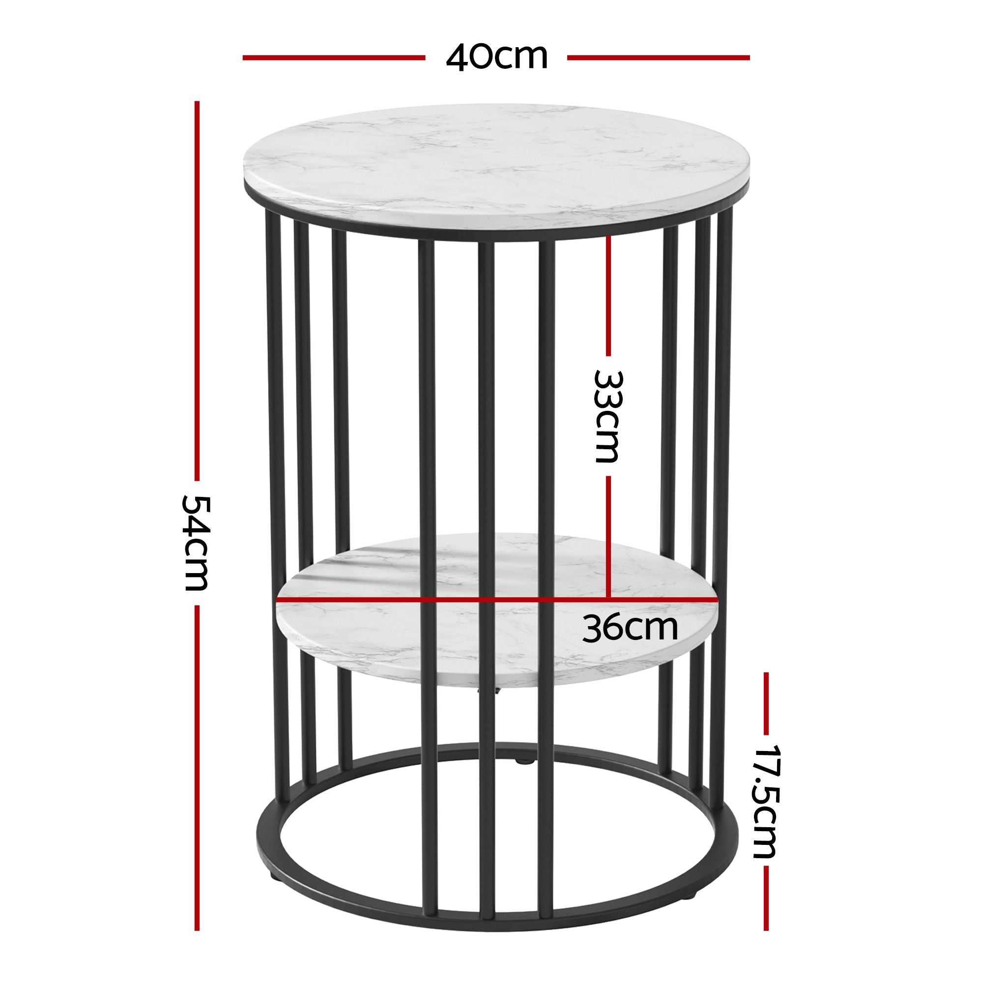 Marble Effect Side Tables Set of 2 Round 2-Tier | Simpledeals