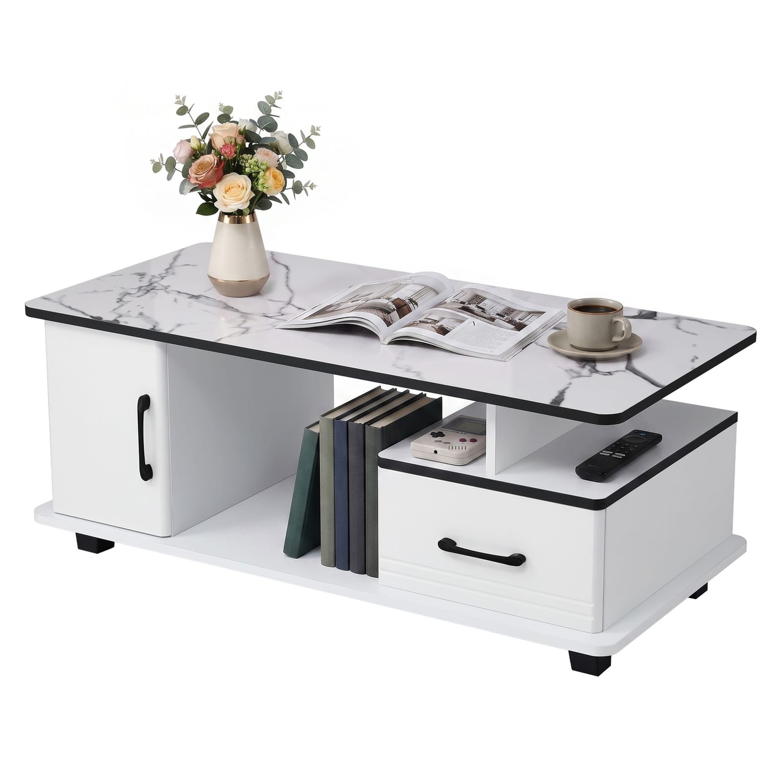 Marble Coffee Table Storage Drawer Cabinet | Simpledeals