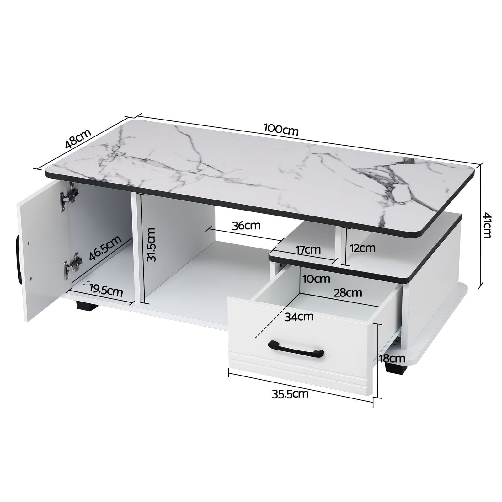 Marble Coffee Table Storage Drawer Cabinet | Simpledeals