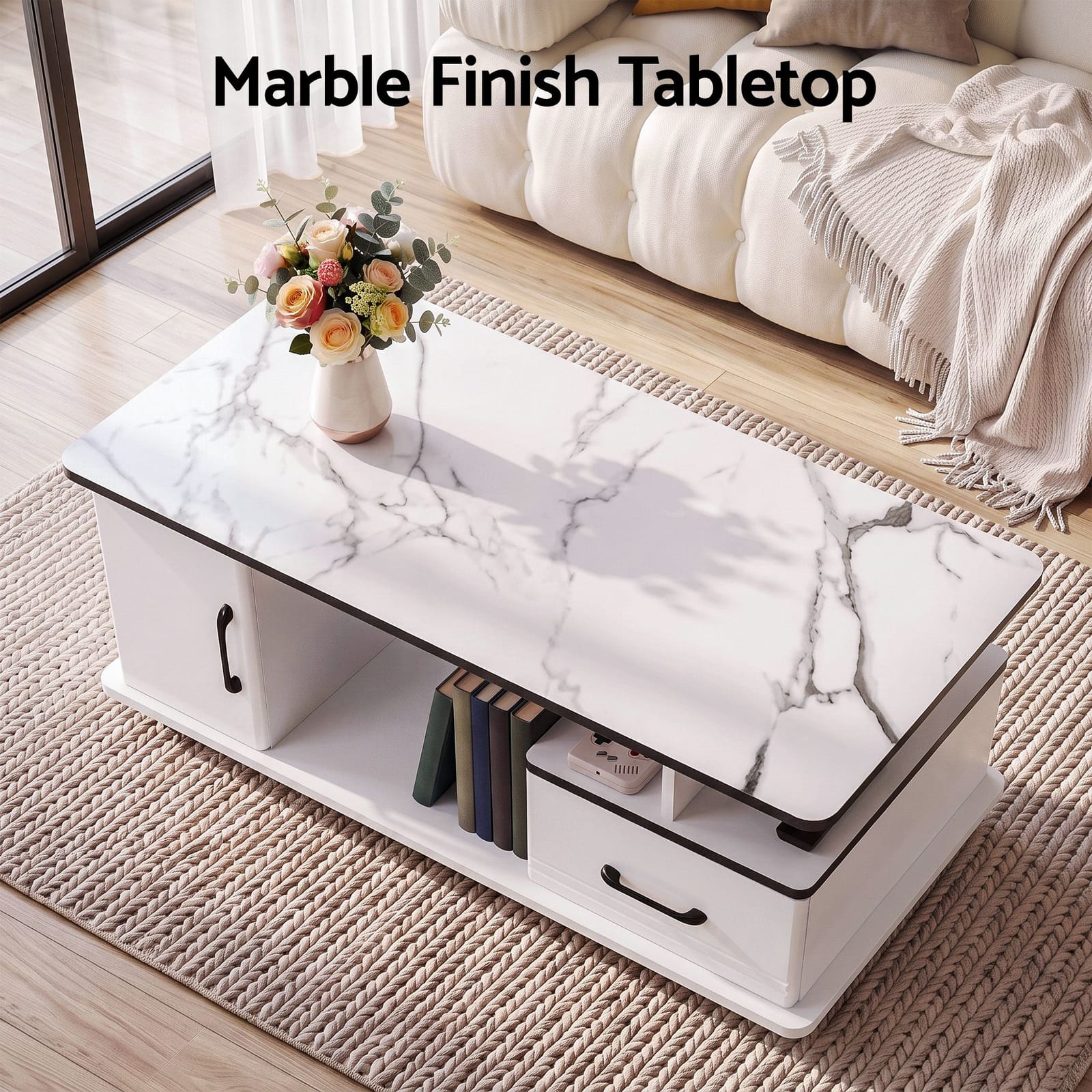 Marble Coffee Table Storage Drawer Cabinet | Simpledeals