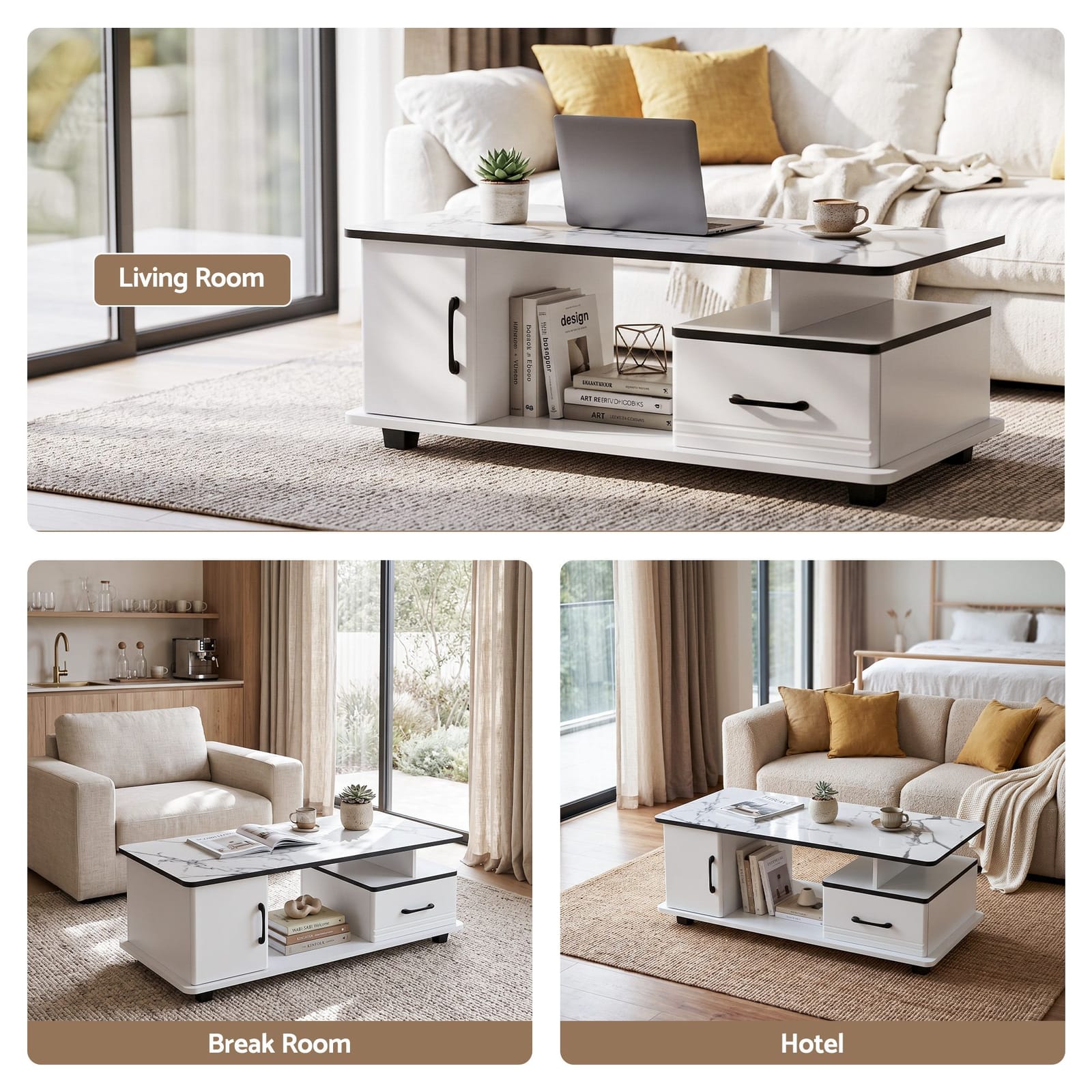 Marble Coffee Table Storage Drawer Cabinet | Simpledeals