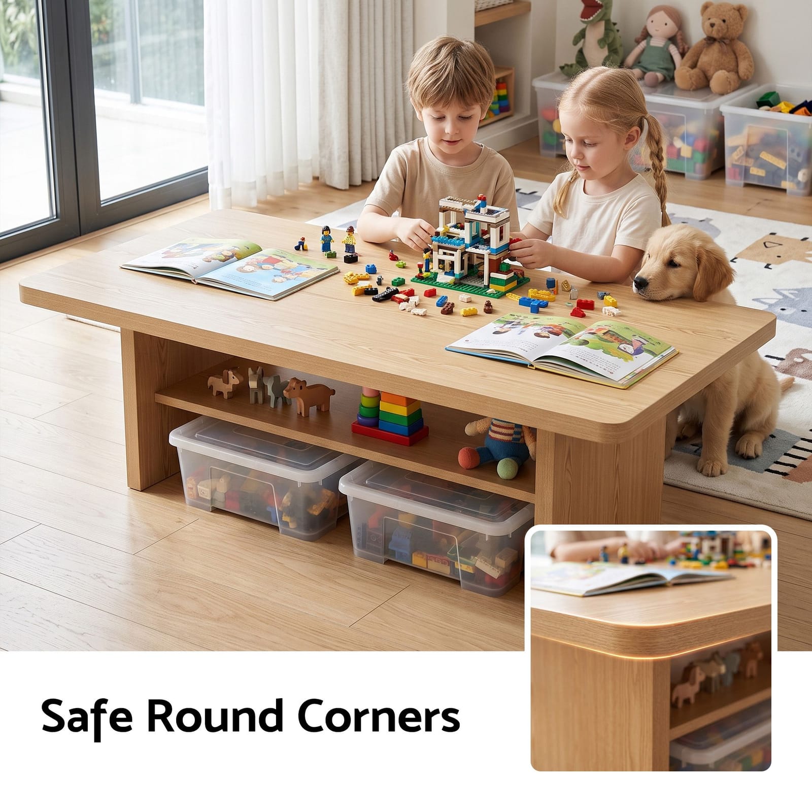 110cm Coffee Table 2-Tier Storage Shelf Pine | Simpledeals